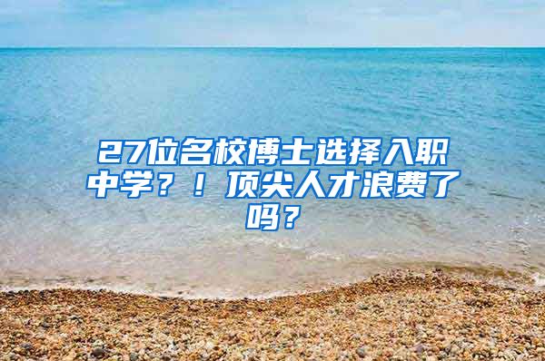 27位名校博士选择入职中学？！顶尖人才浪费了吗？