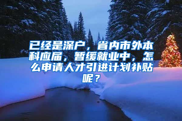 已经是深户，省内市外本科应届，暂缓就业中，怎么申请人才引进计划补贴呢？