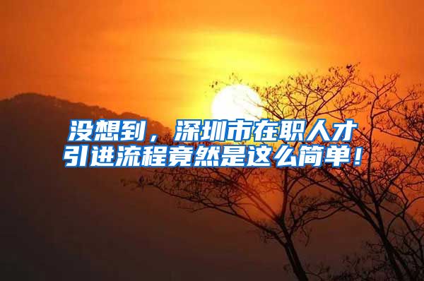 没想到，深圳市在职人才引进流程竟然是这么简单！