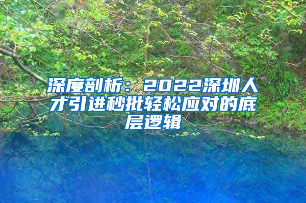 深度剖析：2022深圳人才引进秒批轻松应对的底层逻辑