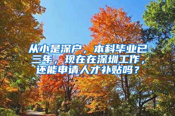 从小是深户，本科毕业已三年，现在在深圳工作，还能申请人才补贴吗？