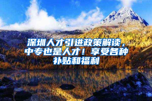 深圳人才引进政策解读，中专也是人才！享受各种补贴和福利