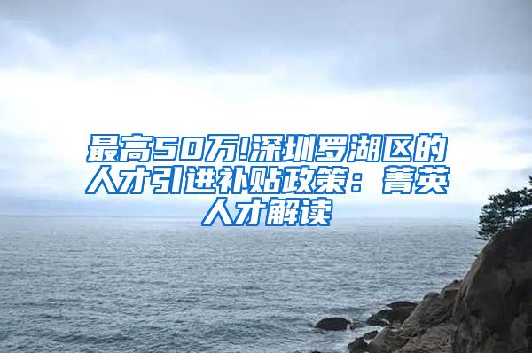 最高50万!深圳罗湖区的人才引进补贴政策：菁英人才解读