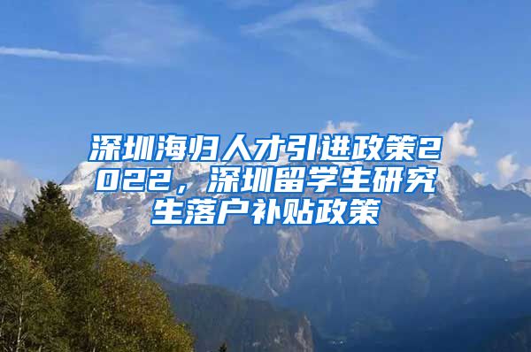 深圳海归人才引进政策2022，深圳留学生研究生落户补贴政策