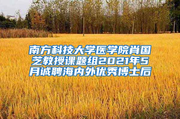 南方科技大学医学院肖国芝教授课题组2021年5月诚聘海内外优秀博士后