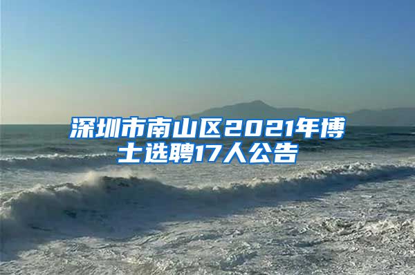 深圳市南山区2021年博士选聘17人公告