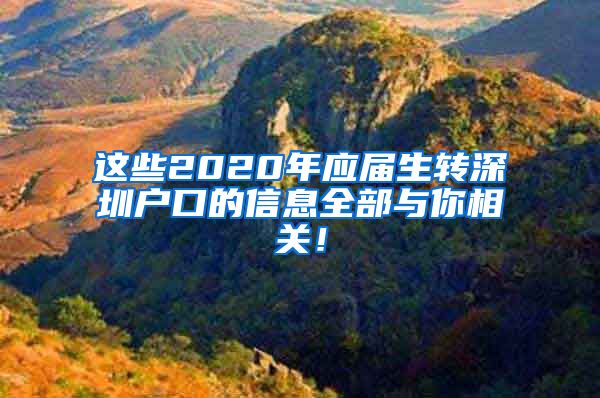 这些2020年应届生转深圳户口的信息全部与你相关！