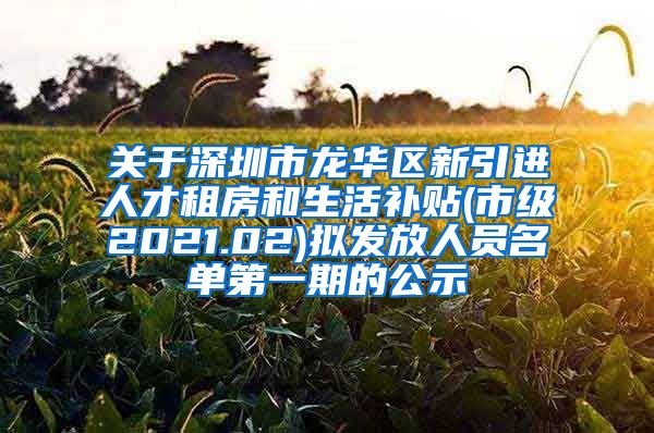 关于深圳市龙华区新引进人才租房和生活补贴(市级2021.02)拟发放人员名单第一期的公示