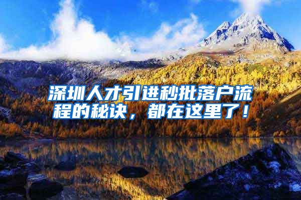 深圳人才引进秒批落户流程的秘诀，都在这里了！