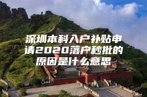 深圳本科入户补贴申请2020落户秒批的原因是什么意思