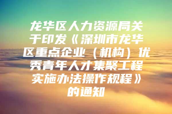 龙华区人力资源局关于印发《深圳市龙华区重点企业（机构）优秀青年人才集聚工程实施办法操作规程》的通知